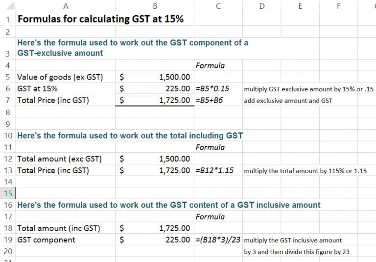 How to calculate GST at 15% using Excel formulas | Excel at Work