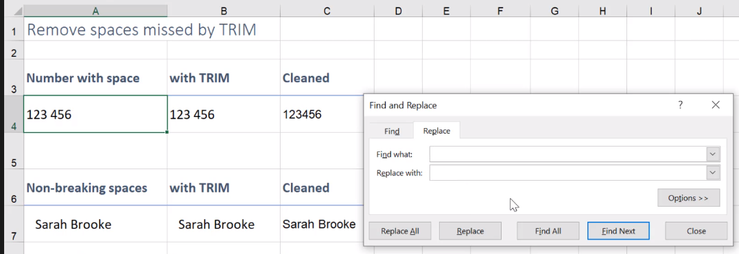 why is the trim function not working remove spaces the trim function does not catch