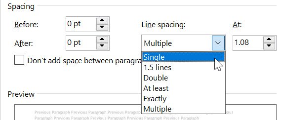 spacing between lines in word